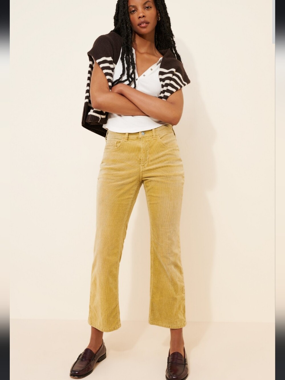 Pilcro Yaya Mid-Rise Crop Flare Corduroy Jeans